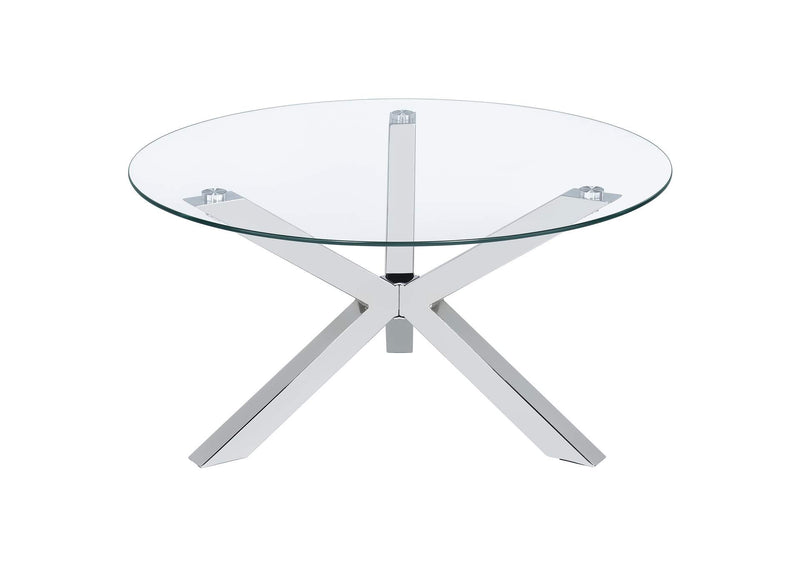 708128 Kenzie Round Tempered Glass Top Cocktail Coffee Table Chrome