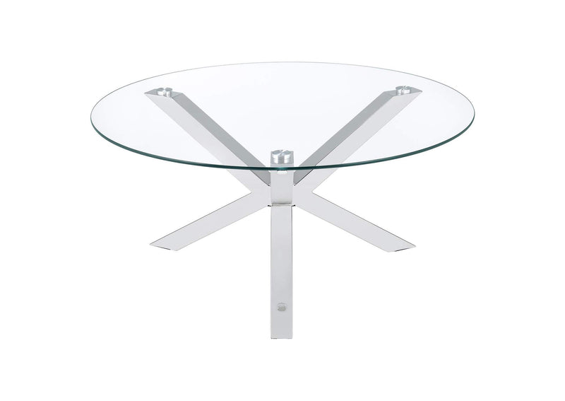 708128 Kenzie Round Tempered Glass Top Cocktail Coffee Table Chrome