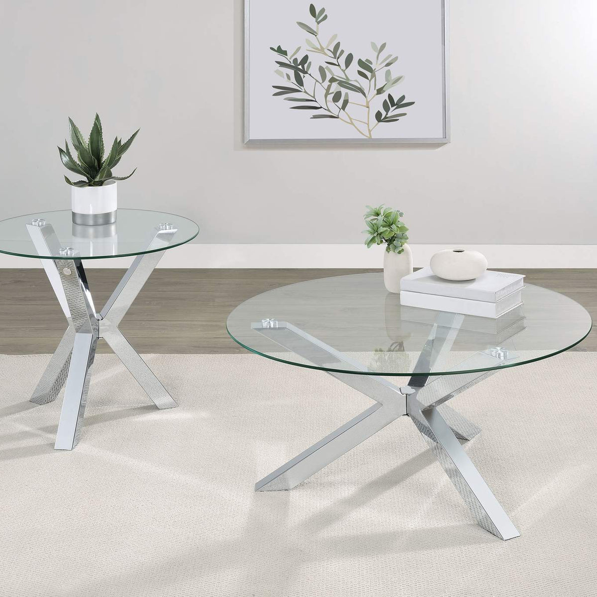 708128 Kenzie Round Tempered Glass Top Cocktail Coffee Table Chrome