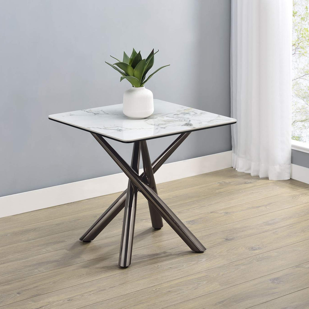 708137 Carvell Square Sintered Stone End Side Table Mirage White