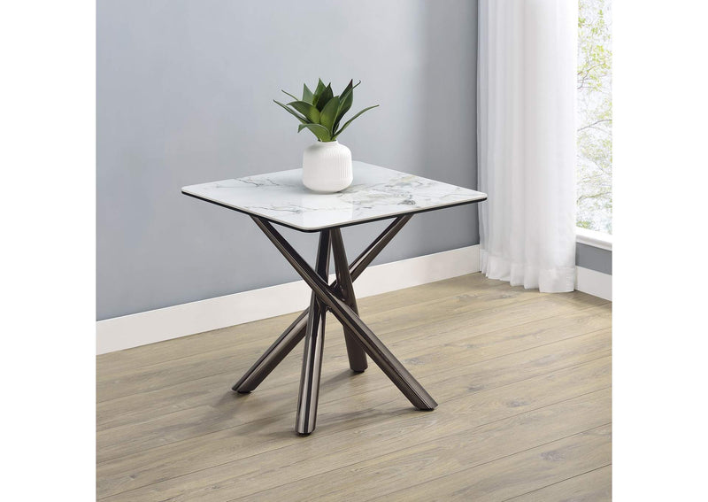 708137 Carvell Square Sintered Stone End Side Table Mirage White
