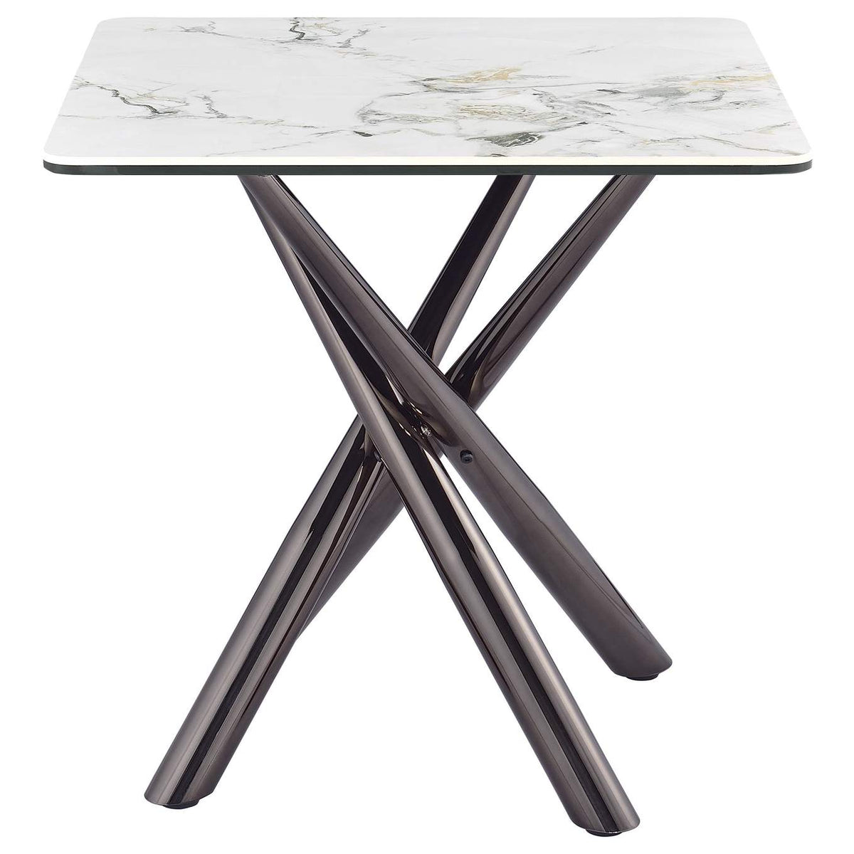 708137 Carvell Square Sintered Stone End Side Table Mirage White