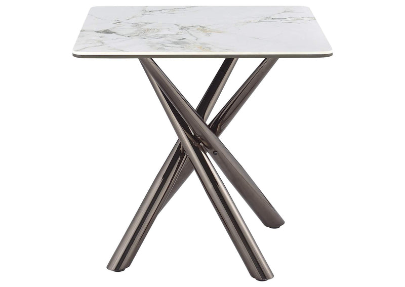 708137 Carvell Square Sintered Stone End Side Table Mirage White