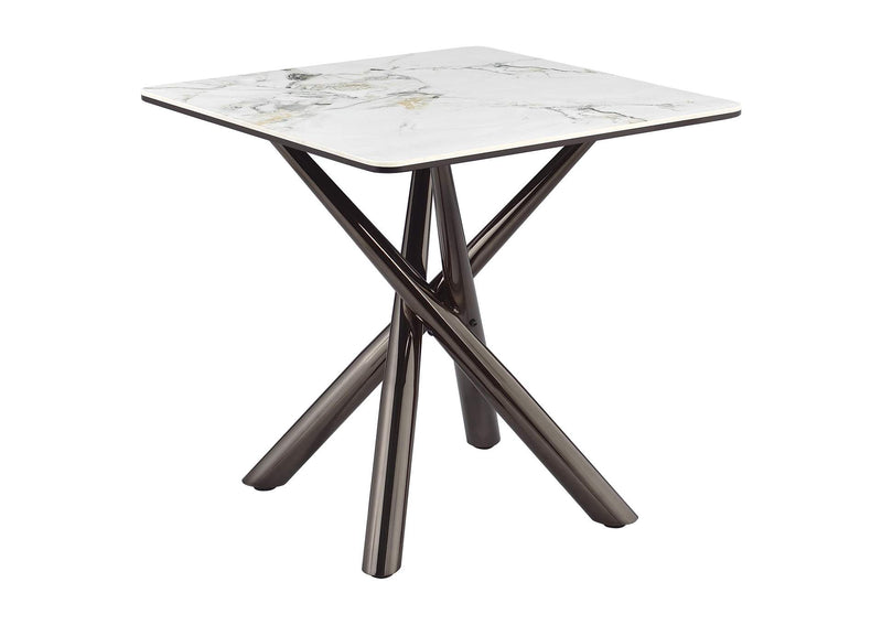 708137 Carvell Square Sintered Stone End Side Table Mirage White