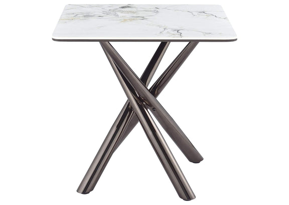 708137 Carvell Square Sintered Stone End Side Table Mirage White