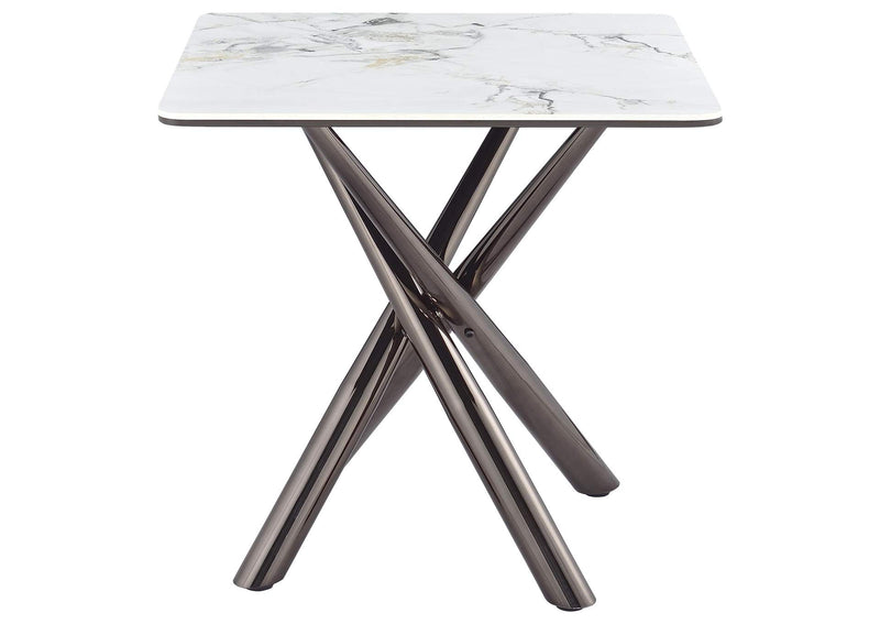 708137 Carvell Square Sintered Stone End Side Table Mirage White
