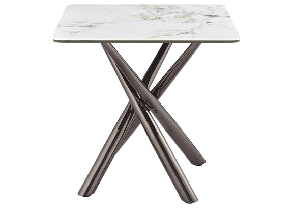 708137 Carvell Square Sintered Stone End Side Table Mirage White