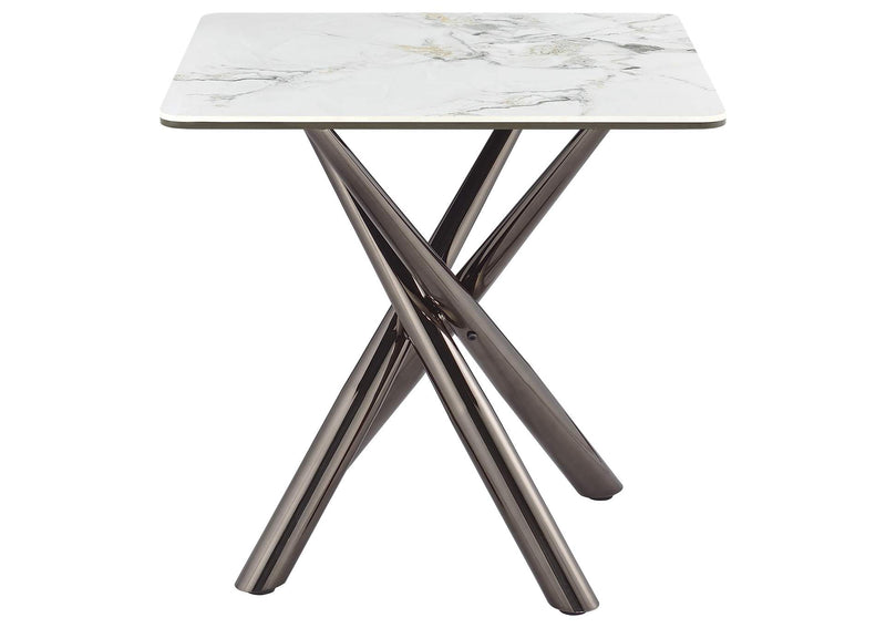 708137 Carvell Square Sintered Stone End Side Table Mirage White