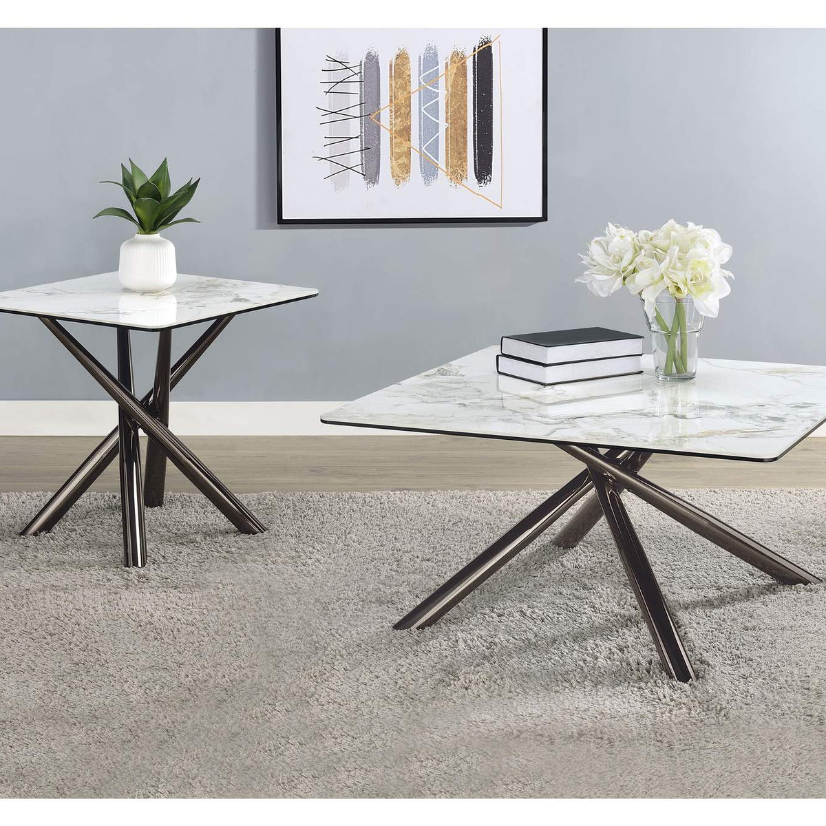 708137 Carvell Square Sintered Stone End Side Table Mirage White