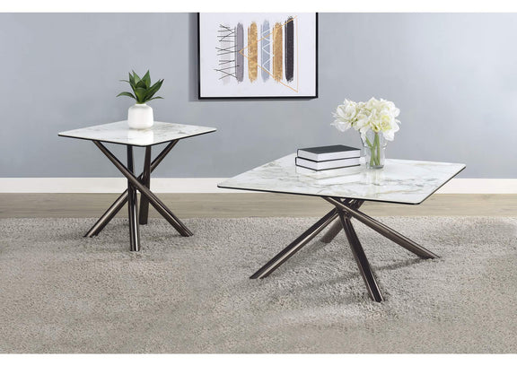 708137 Carvell Square Sintered Stone End Side Table Mirage White
