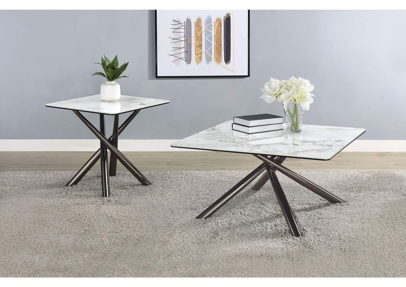 708137 Carvell Square Sintered Stone End Side Table Mirage White