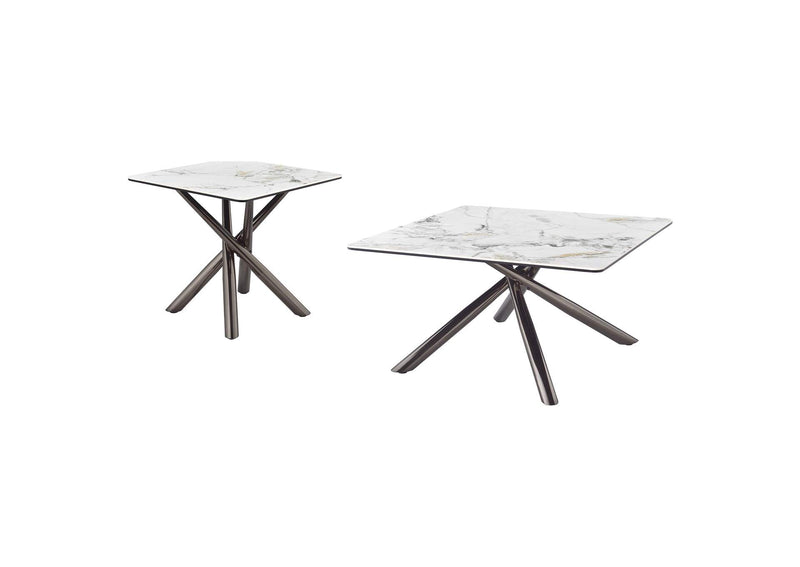 708138-S2 Carvell 2-piece Square Coffee and End Table Set Mirage White