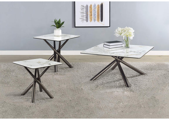 708138-S3 Carvell 3-piece Square Coffee and End Table Set Mirage White