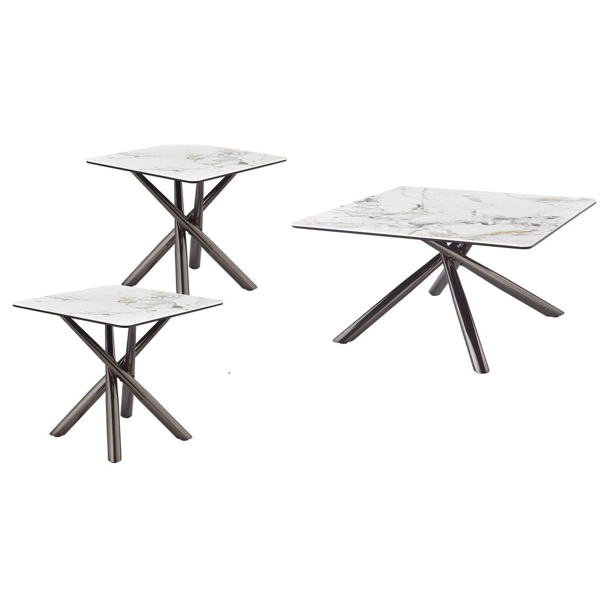 708138-S3 Carvell 3-piece Square Coffee and End Table Set Mirage White