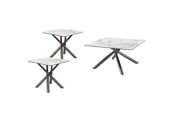 708138-S3 Carvell 3-piece Square Coffee and End Table Set Mirage White