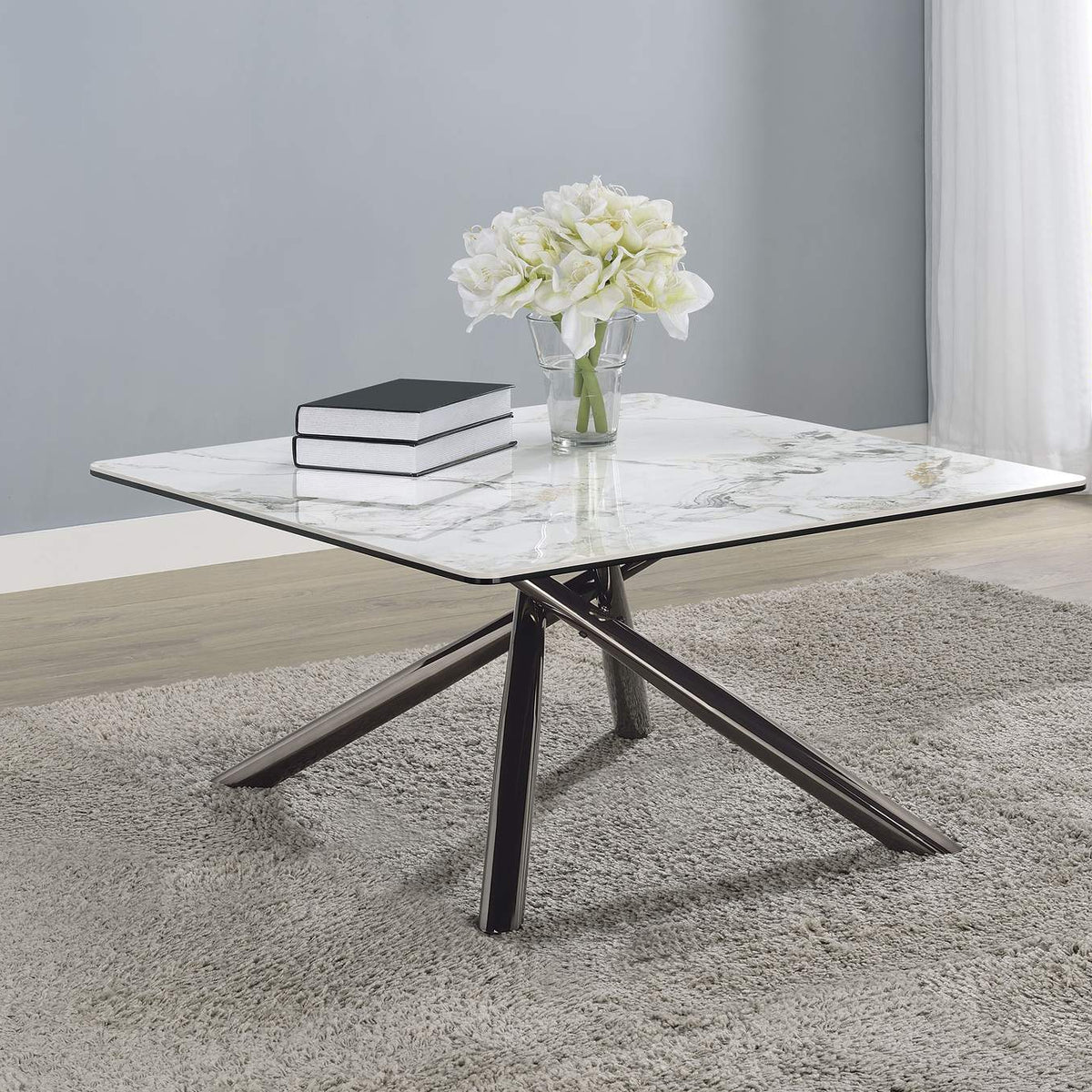 708138 Carvell Square Sintered Stone Top Coffee Table Mirage White