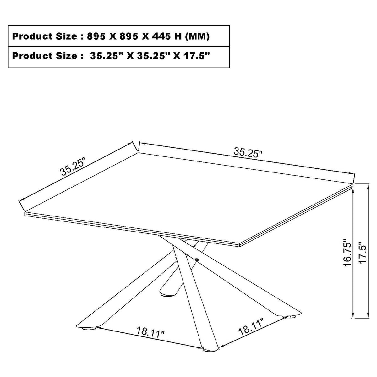 708138 Carvell Square Sintered Stone Top Coffee Table Mirage White