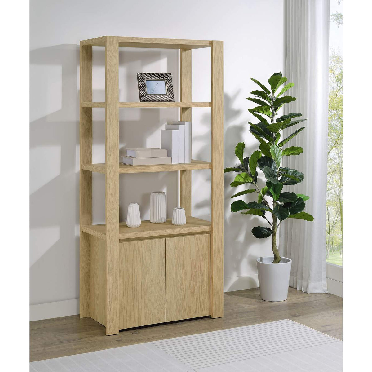 708224 Laurelton 3-shelf Media Tower Tall Pier Cabinet Light Oak
