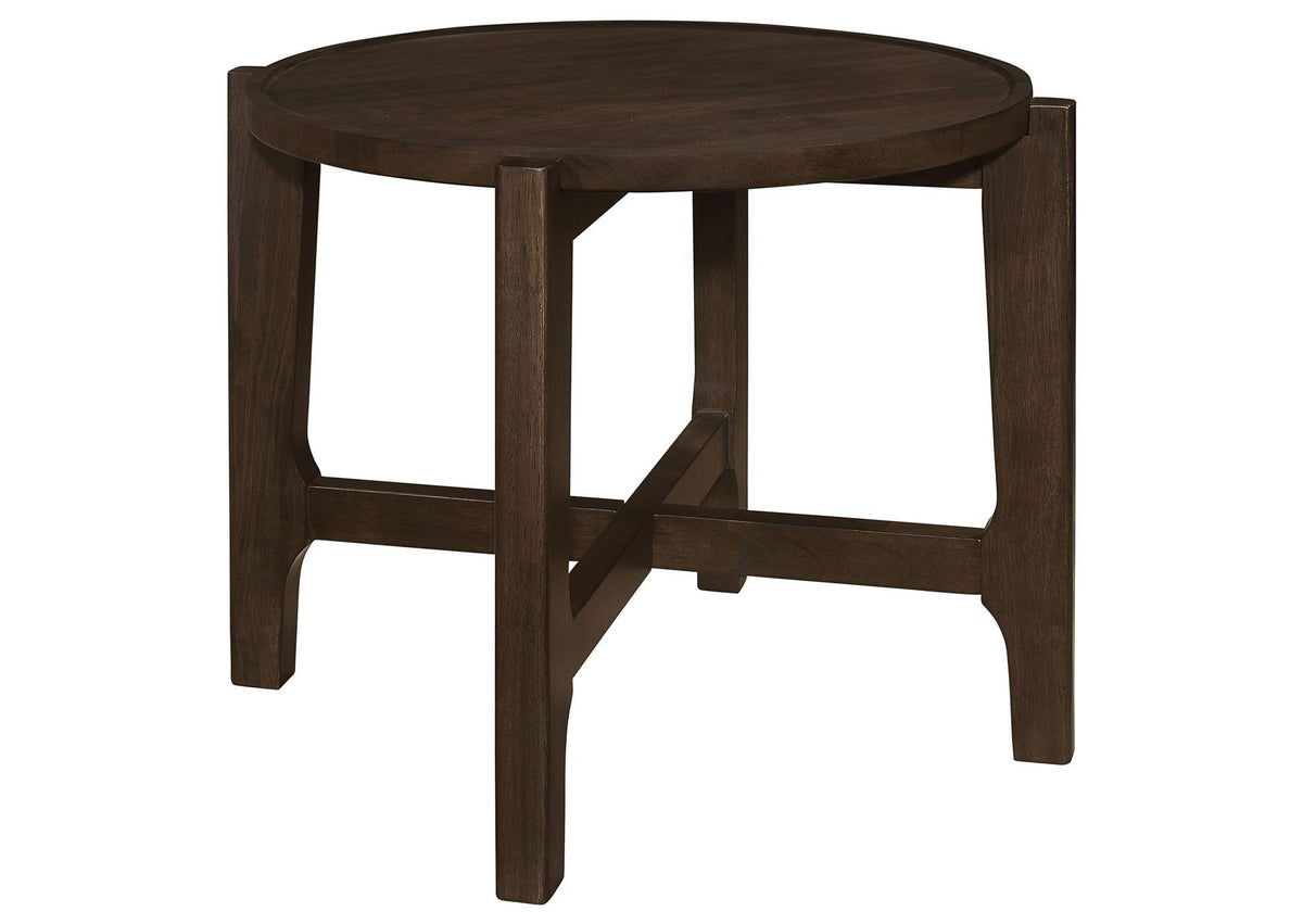 Cota Round Solid Wood End Table Dark Brown