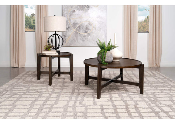 708288-S2 Cota 2-piece Solid Wood Coffee and End Table Set Dark Brown