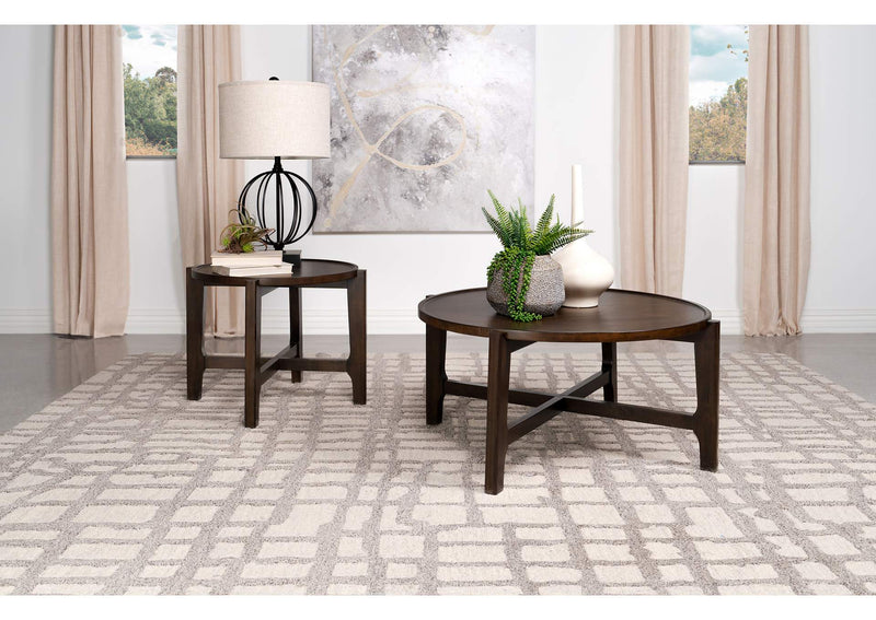 708288-S2 Cota 2-piece Solid Wood Coffee and End Table Set Dark Brown