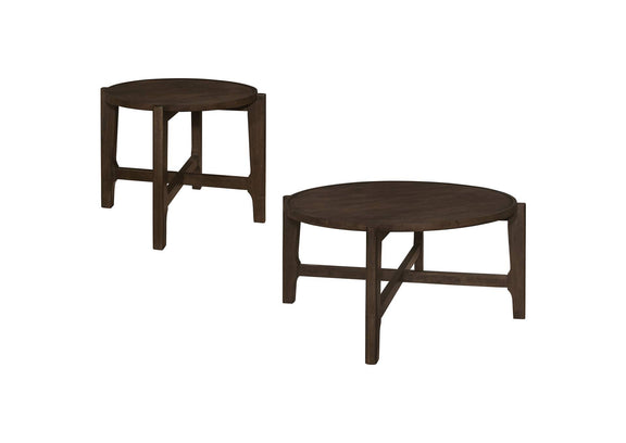 708288-S2 Cota 2-piece Solid Wood Coffee and End Table Set Dark Brown