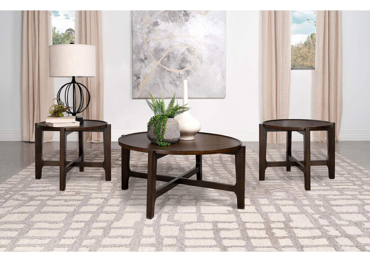 708288-S3 Cota 3-piece Solid Wood Coffee and End Table Set Dark Brown