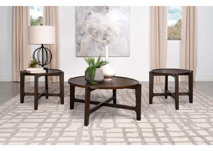 708288-S3 Cota 3-piece Solid Wood Coffee and End Table Set Dark Brown