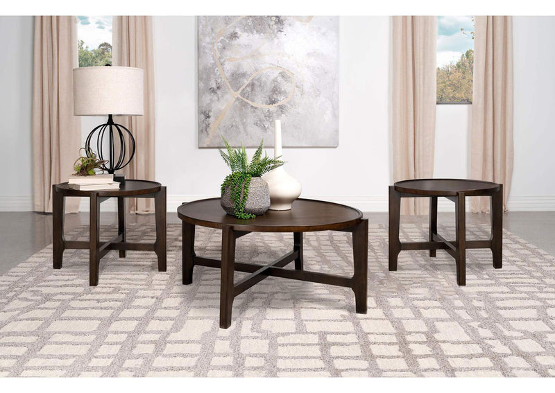 708288-S3 Cota 3-piece Solid Wood Coffee and End Table Set Dark Brown