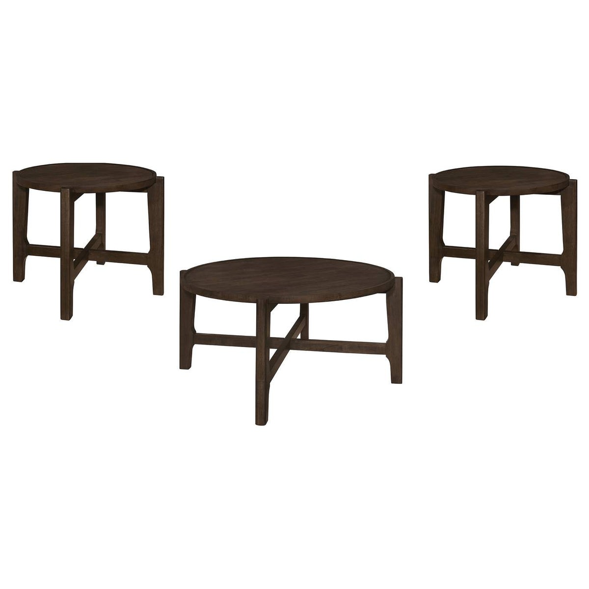708288-S3 Cota 3-piece Solid Wood Coffee and End Table Set Dark Brown