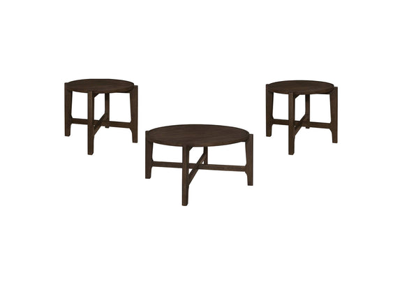 708288-S3 Cota 3-piece Solid Wood Coffee and End Table Set Dark Brown