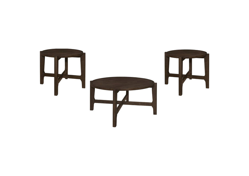 708288-S3 Cota 3-piece Solid Wood Coffee and End Table Set Dark Brown