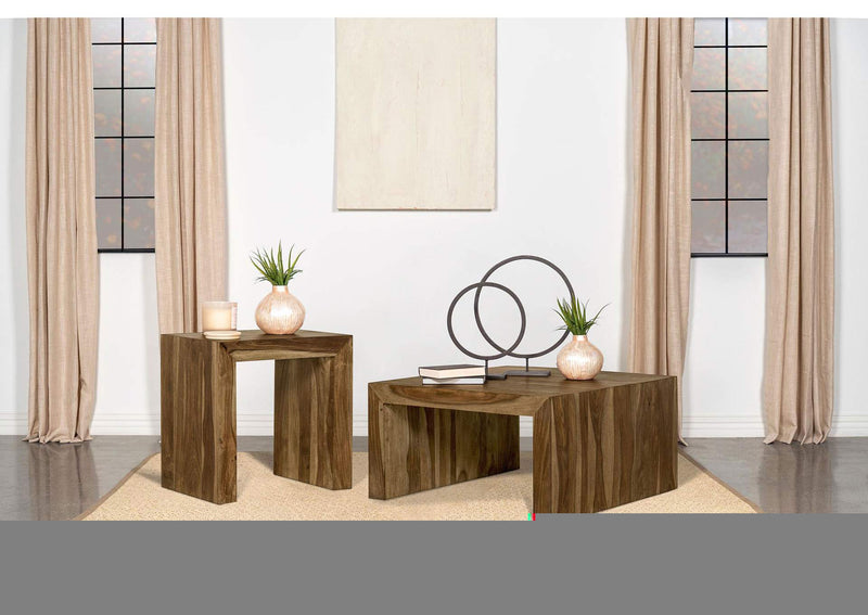 708418-S2 Odilia 2-piece Solid Wood Coffee and End Table Set Auburn