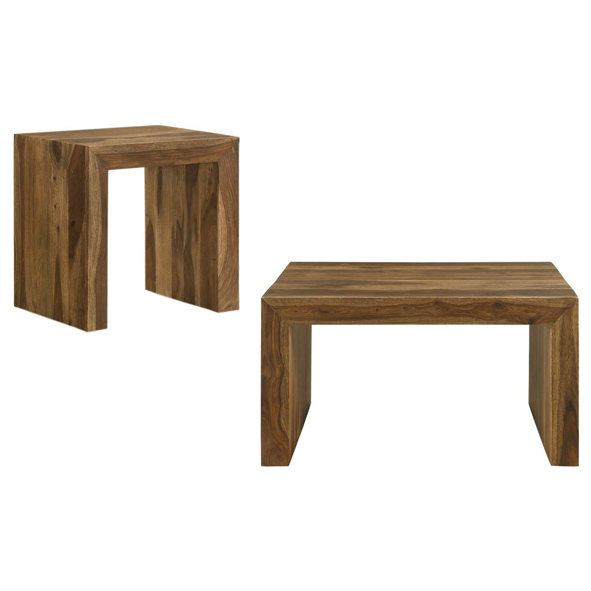 708418-S2 Odilia 2-piece Solid Wood Coffee and End Table Set Auburn
