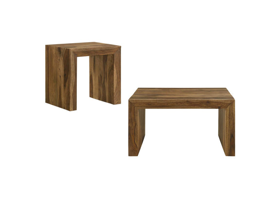 708418-S2 Odilia 2-piece Solid Wood Coffee and End Table Set Auburn
