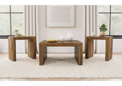 708418-S3 Odilia 3-piece Solid Wood Coffee and End Table Set Auburn