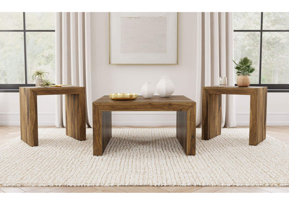 708418-S3 Odilia 3-piece Solid Wood Coffee and End Table Set Auburn