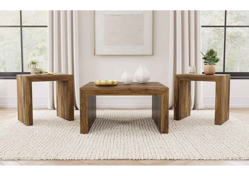 708418-S3 Odilia 3-piece Solid Wood Coffee and End Table Set Auburn