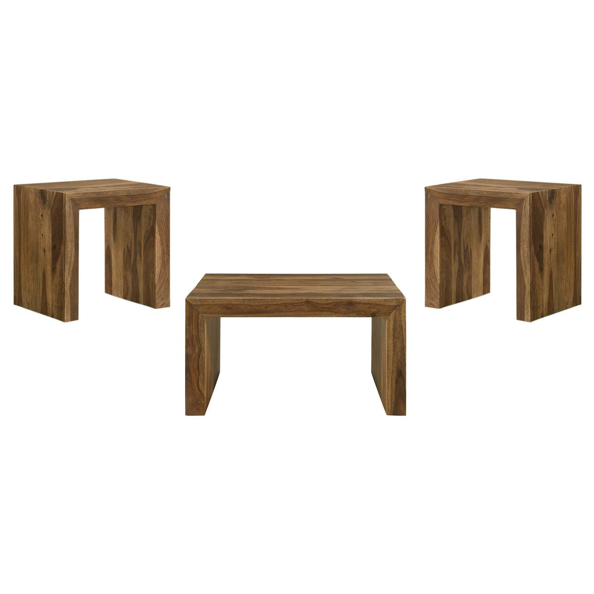 708418-S3 Odilia 3-piece Solid Wood Coffee and End Table Set Auburn