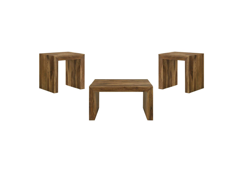 708418-S3 Odilia 3-piece Solid Wood Coffee and End Table Set Auburn