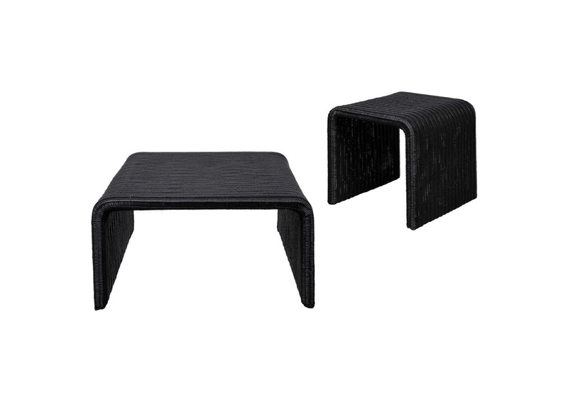 708518-S2 Cahya 2-piece Rattan Coffee and End Table Set Black