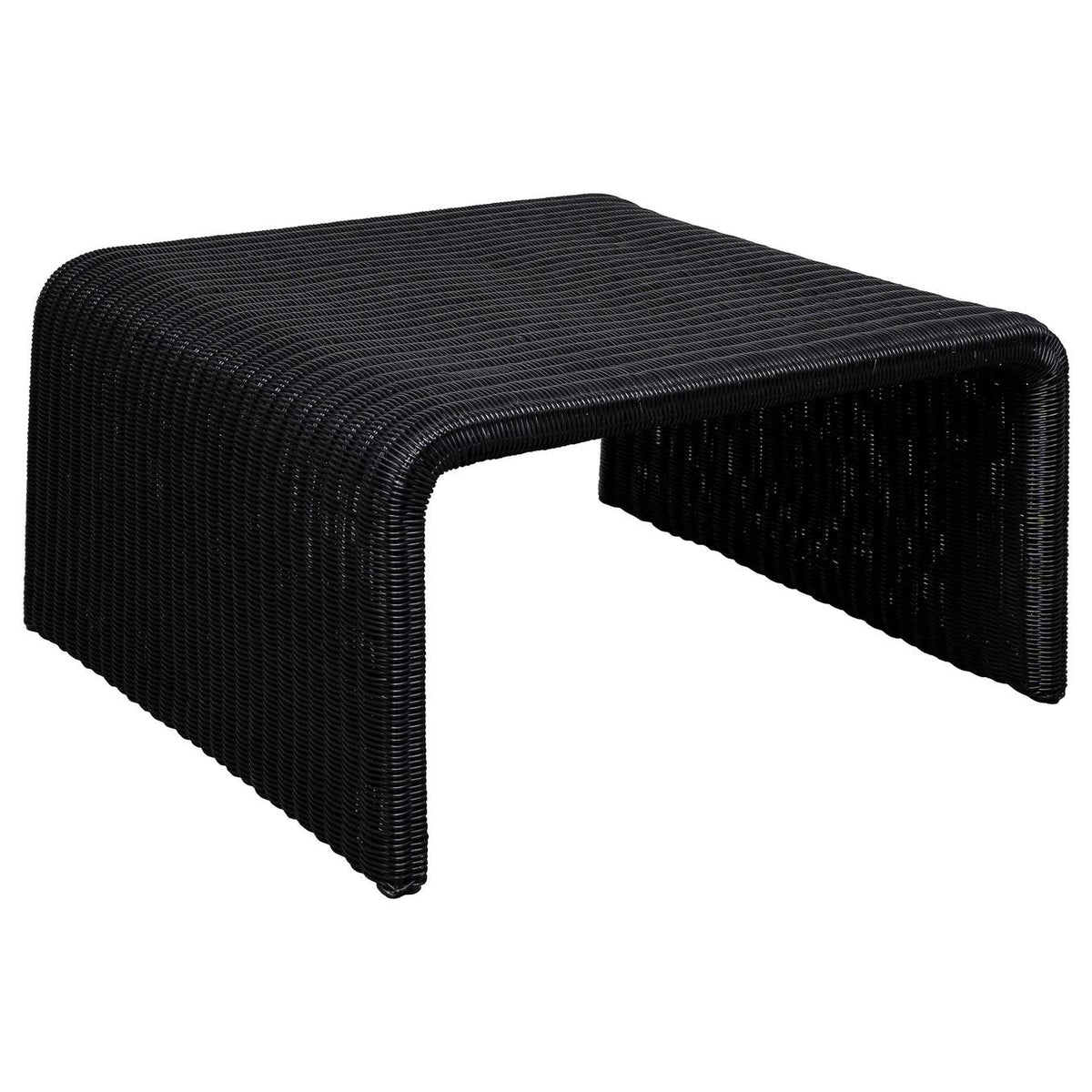 708518-S2 Cahya 2-piece Rattan Coffee and End Table Set Black