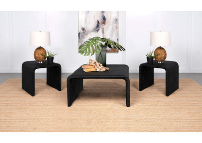 708518-S3 Cahya 3-piece Rattan Coffee and End Table Set Black