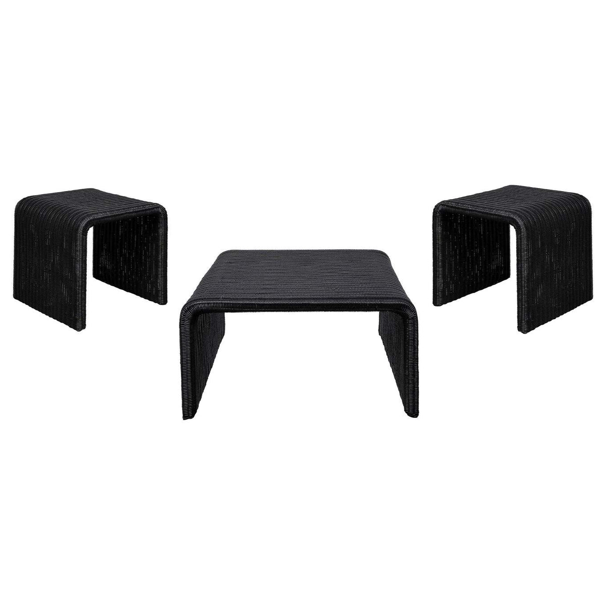 708518-S3 Cahya 3-piece Rattan Coffee and End Table Set Black