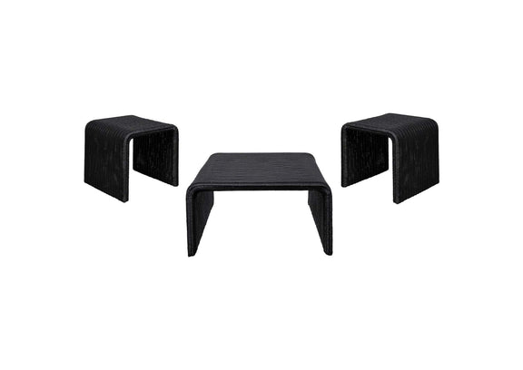 708518-S3 Cahya 3-piece Rattan Coffee and End Table Set Black