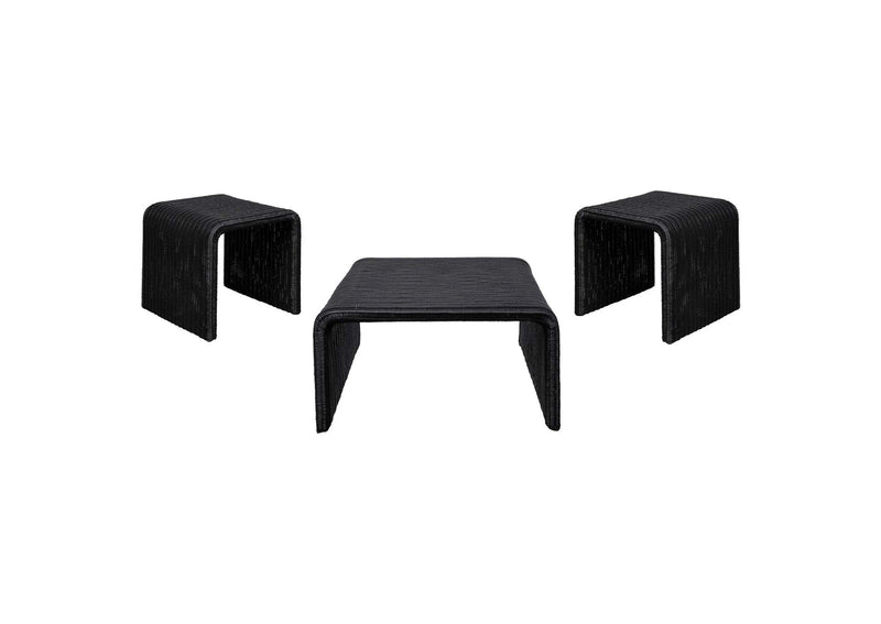 708518-S3 Cahya 3-piece Rattan Coffee and End Table Set Black