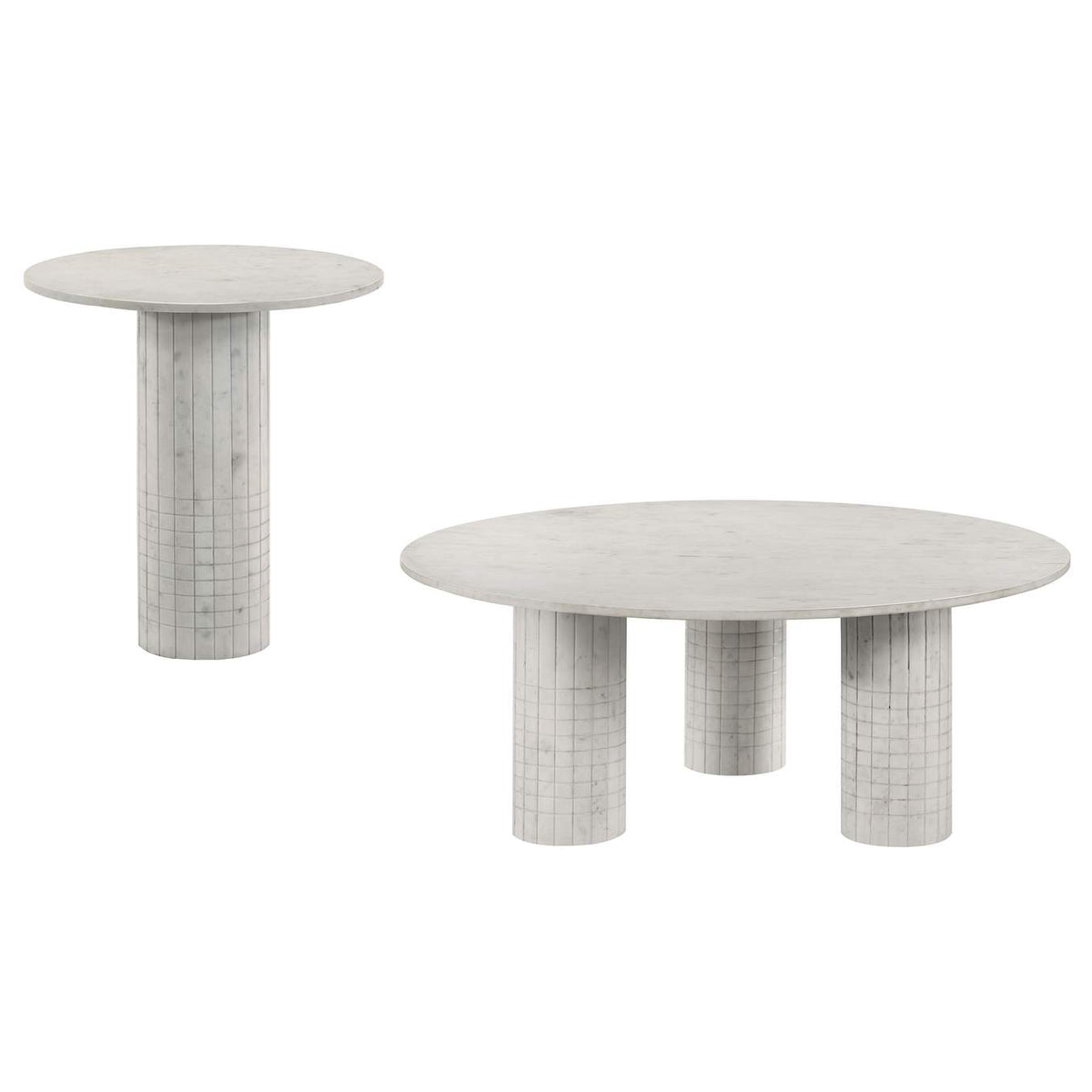 709668-S2 Astoria 2-piece Marble Coffee and End Table Set White