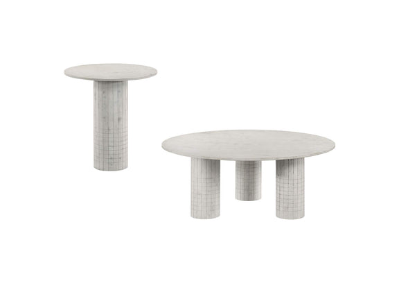 709668-S2 Astoria 2-piece Marble Coffee and End Table Set White
