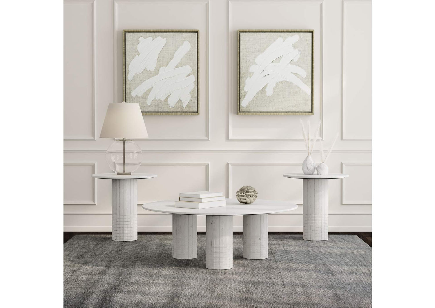 709668-S3 Astoria 3-piece Marble Coffee and End Table Set White