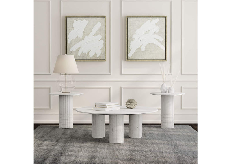 709668-S3 Astoria 3-piece Marble Coffee and End Table Set White